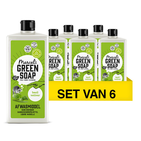 Marcel's Green Soap Aanbieding: Marcel's Green Soap Afwasmiddel Basilicum & Vetiver (6 flessen - 500 ml)  SMA00098 - 1